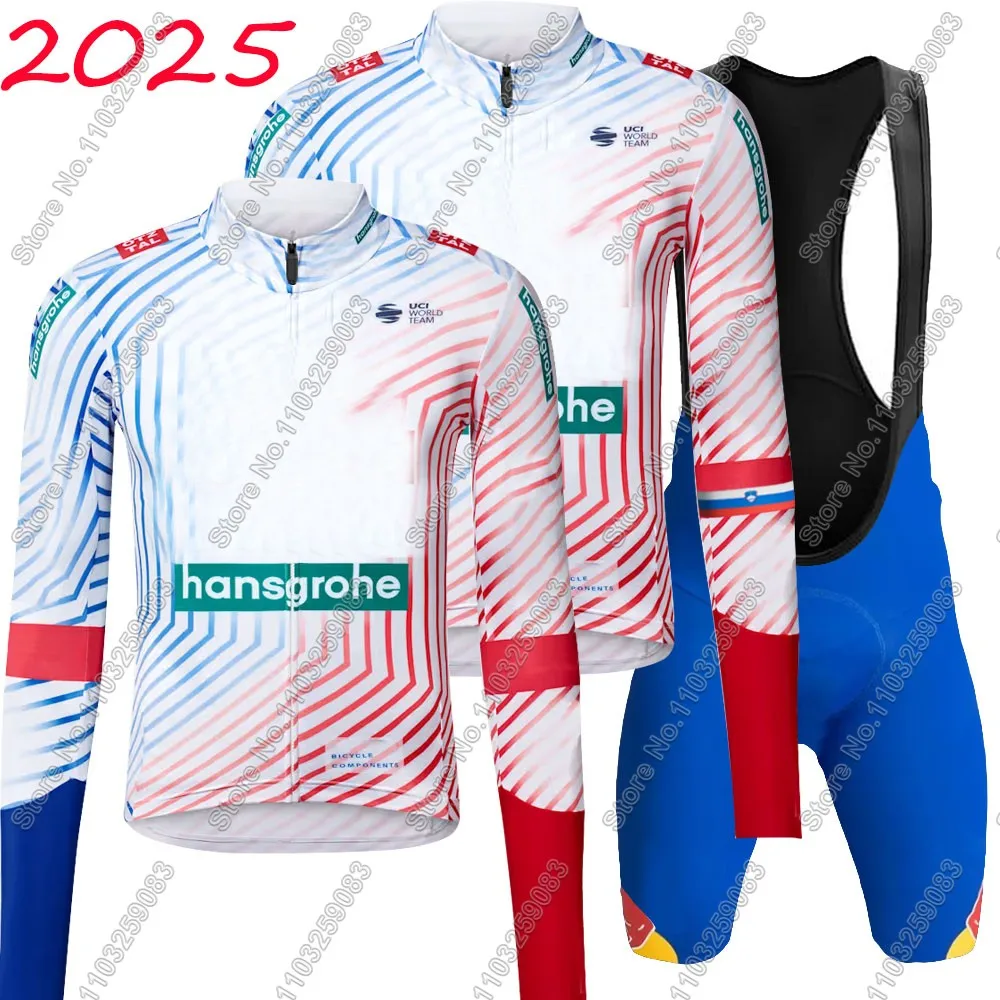 Boraful Hansgrohe 2025 Conjunto de Jersey de ciclismo de Eslovacia para hombre, ropa de manga larga Primoz Roglic, pantalones de carretera, traje de bicicleta con pechera, Maillot MTB