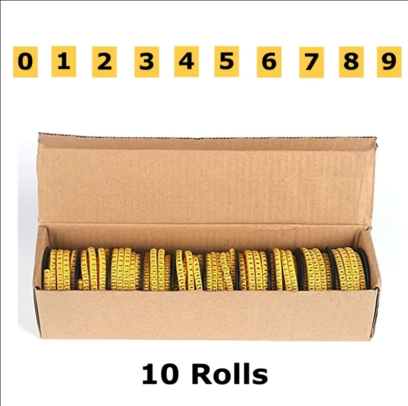 250/500/1000Pcs 0 to 9 Number 2.5mm2 Cable Wire Marker Spiral Wrapping Colored 18AWG-12 AWG EC-1 view 4