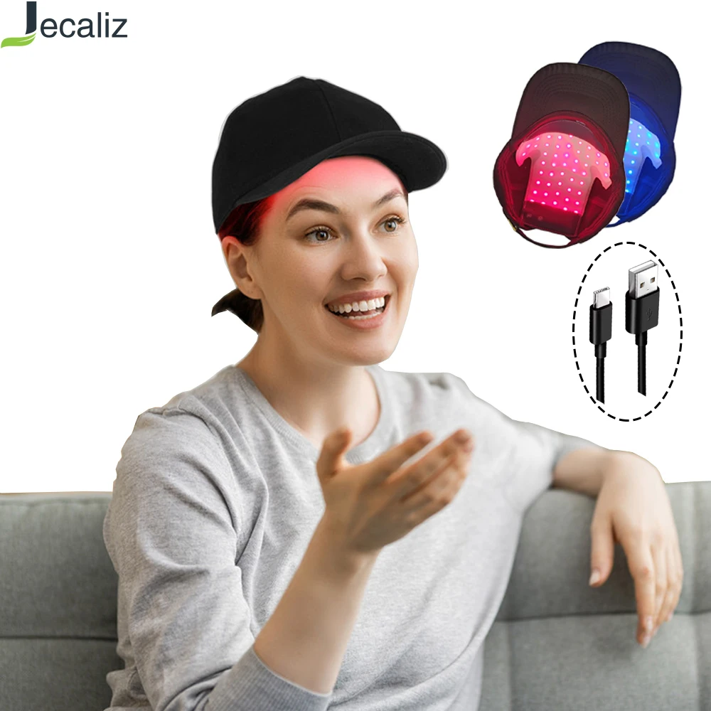 Jecaliz LED Red Light Therapy Cap Hair Growth Red & Infrared Light Therapy Device for Hair Loss Treatment with USB Charging