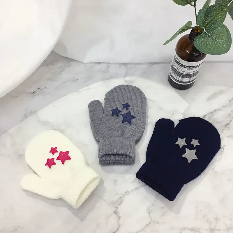 Cute Star Baby Gloves Winter Warm Kids Anti-grasping Glove Bag Cover Cartoon Heart Toddler Girl Boy Full Finger Mittens