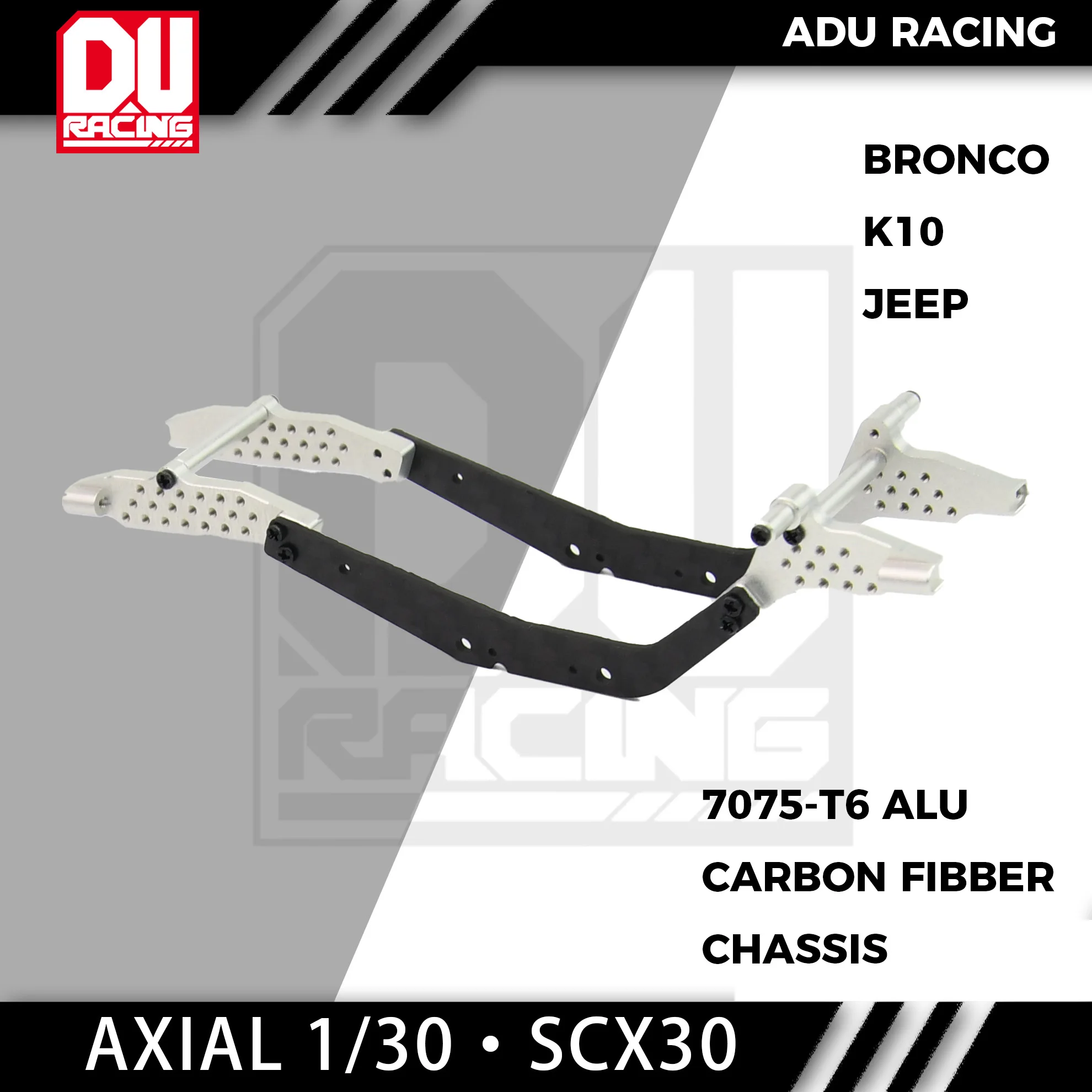 ADU RACING 7075-T6 ALU CARBON FIBBER CHASSIS FOR AXIAL SCX30 JEEP BRONCO K10