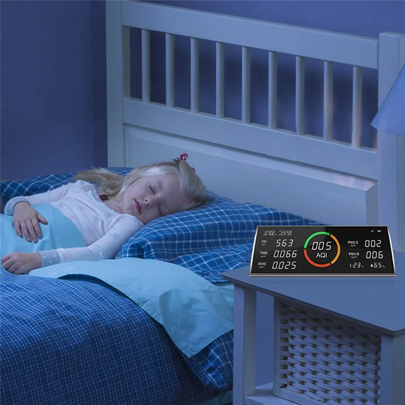 

【HOT】Air Quality Monitor,Testing Carbon Dioxide Detector,Indoor CO2,TVOC,PM2.5,PM1.0,Temperature,Humidity&Time Display