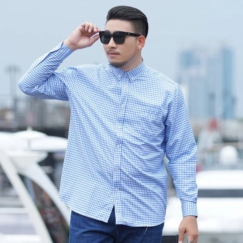 

2 colors men's plus size Plaid long sleeve shirt Business Casual Loose brand shirt male 5XL 6XL 7XL 8XL 10XL 11XL 12XL