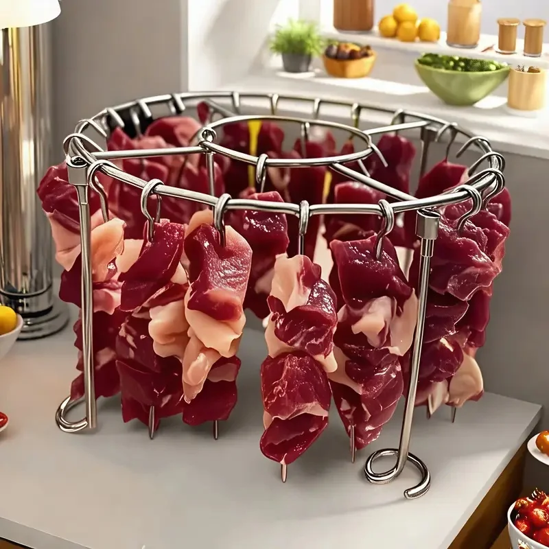 Conjunto de grelha para fritadeira a ar: grelha vertical de aço 304 + 24 espetos. Grelhar kabobs uniformemente dentro/externo. Se encaixa em modelos 3-6QT.
