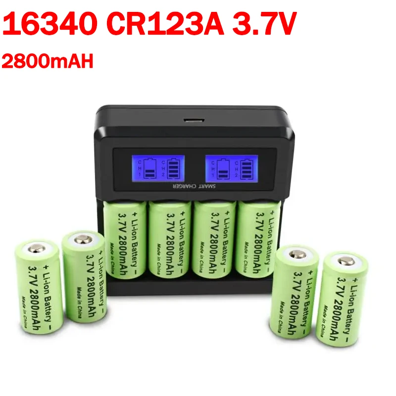 2800mAh Rechargeable 3.7V Li-ion 16340 CR123A CR123 Battery+LCD Charger for Arlo Security Camera For  Flashlight Battery