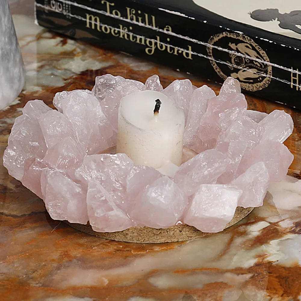 

Handmade Natural Rose Quartz Amethyst Crystal Candle Holder Reiki Healing Raw Stone Home Decor Furniture Desktop Ornaments
