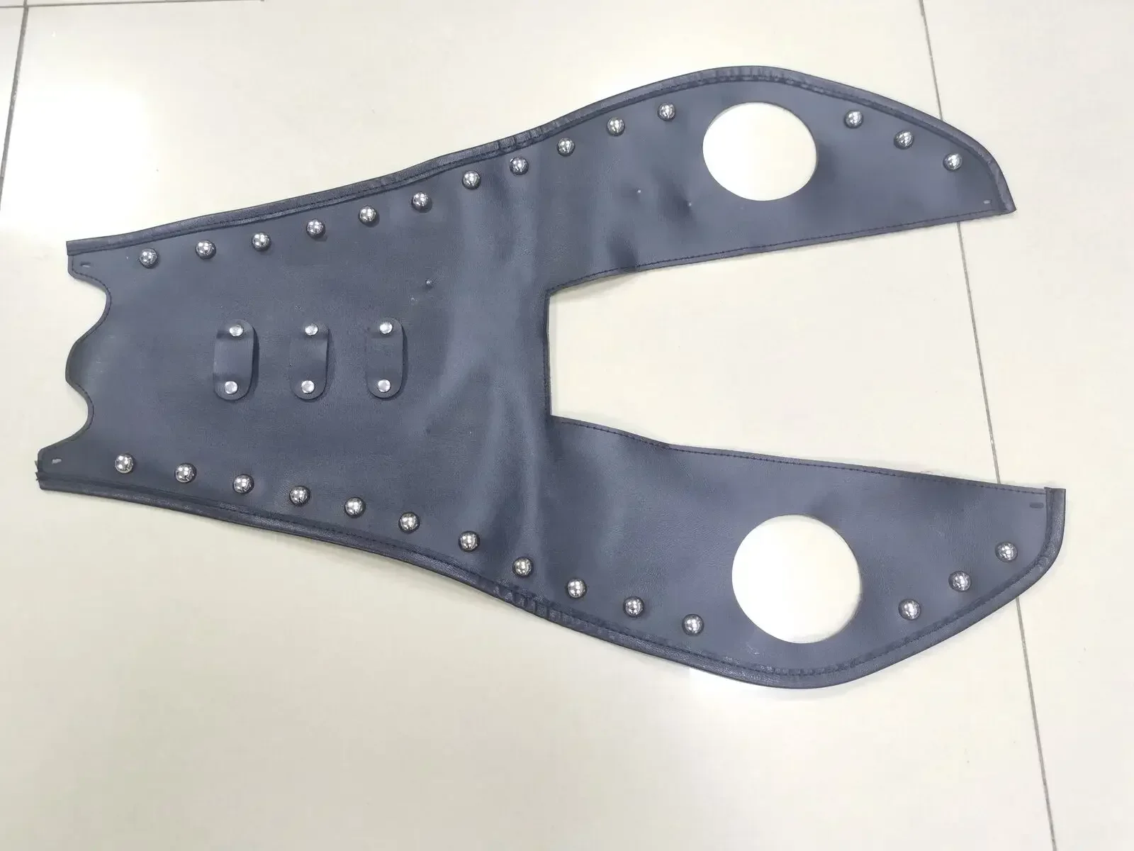 Motorcycle Black PU Leather Rivet Tank Pad Panel Bib Bra Cover For Harley Fat Boy Heritage FLSTF Softail FLSTC Deluxe FLSTN FLS view 3