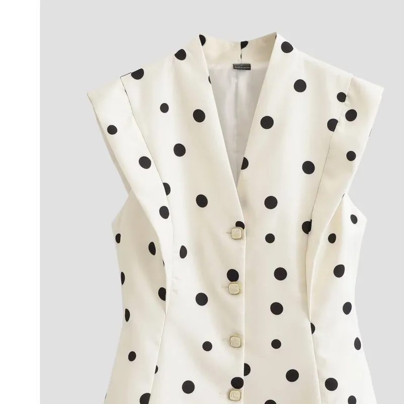 Women Autumn lightweight Polka Dot Vest Waistband V-Neck Sleeveless Top Casual Minimalist Fashion Versatile Style Waistcoat