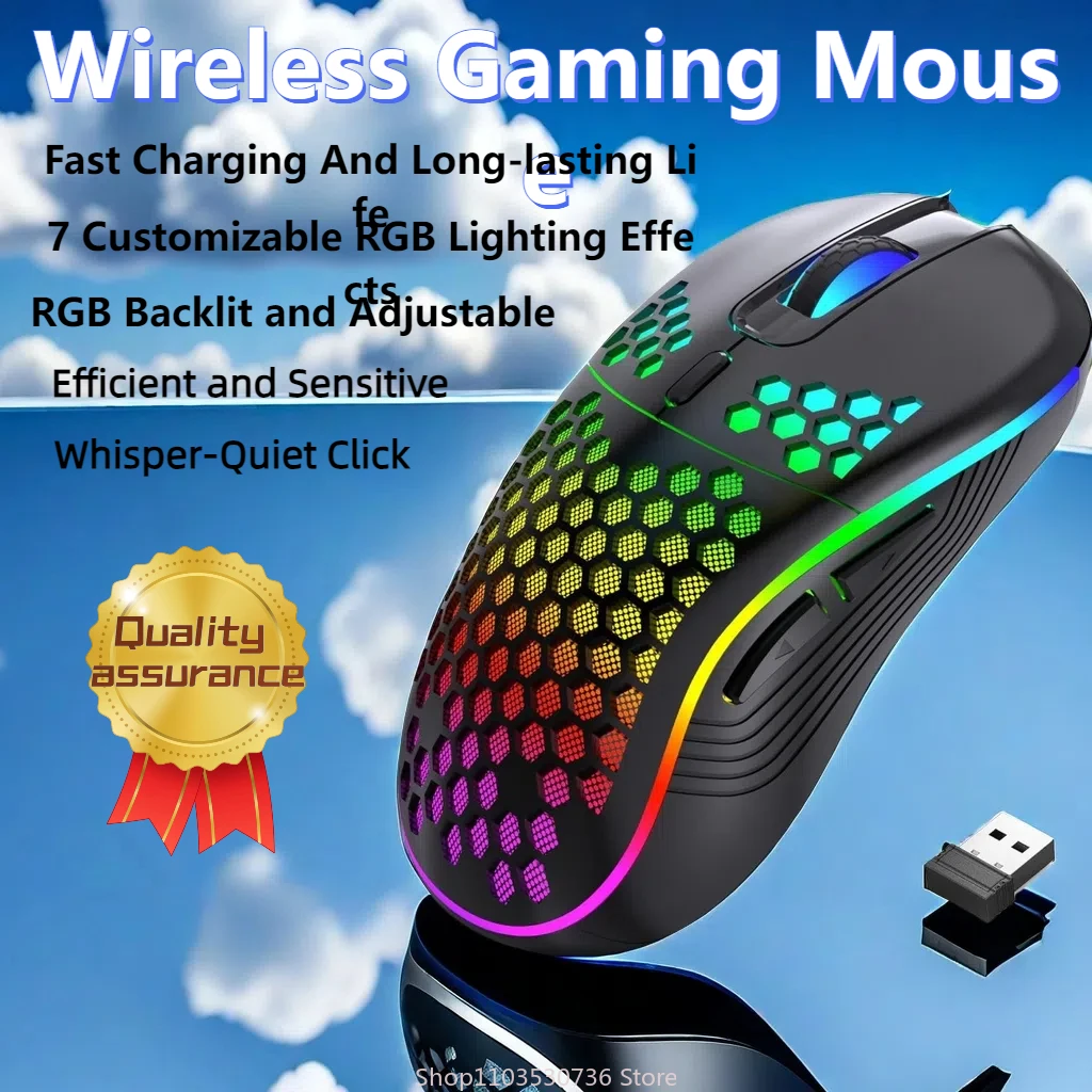 

2.4G Wireless Gaming Mouse RGB Lighting Charging Mouse with Adjustable DPI Ergonomic Honeycomb Design for Desktop Laptop