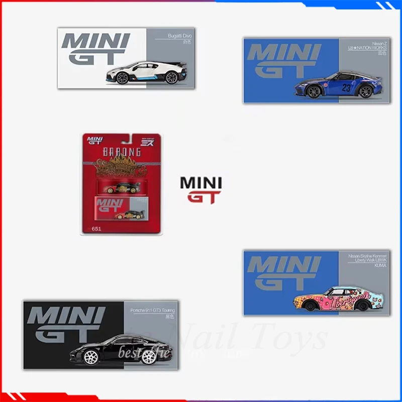 Mini Gt Alloy Car Model para crianças, 1:64 Nissan 35 GTR, Porsche 911 GT3 Nissan Z Nissan Skyline, Bugatti Divo, Brinquedos Presente