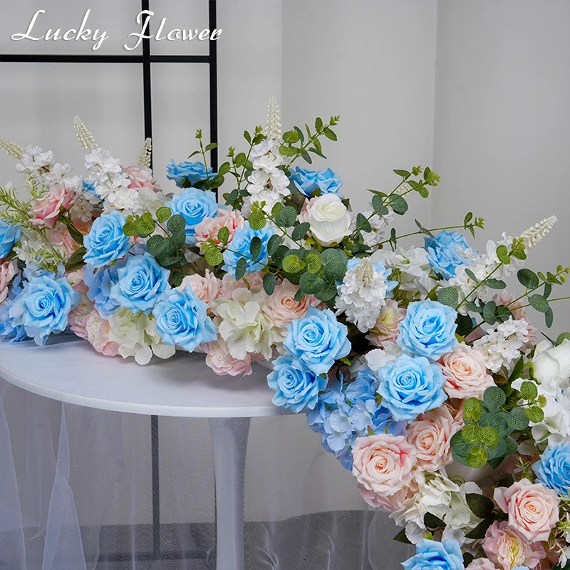 Imagem -02 - Flores Artificiais para a Decoração do Casamento Arranjo de Fundo Long Runner Flower Row Road Leading Table Centerpiece Flower Ball