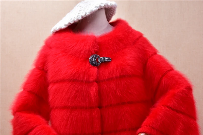 Women Mujer Autumn Winter Thick Warm Red Hairy Plush Mink Cashmere Knitted Three Quarter Sleeves Loose Cardigans Sweater Jacket