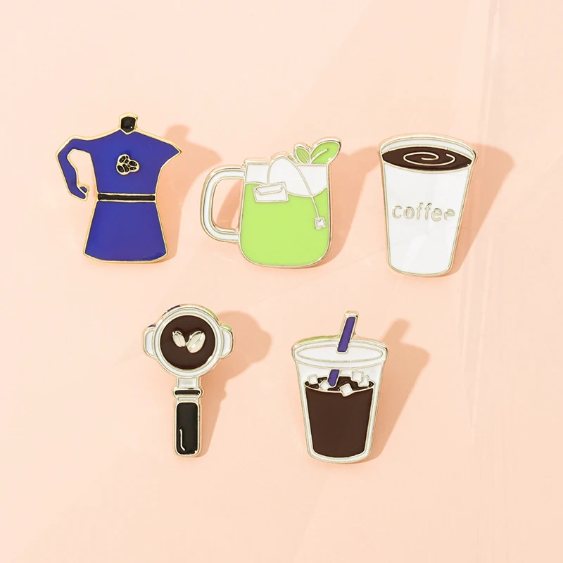 Bean Grinder Coffee Kettle Cup Bag Barista Badge Punk Lapel Coffee Collection Pins Jewelry Gift Coffee Maker Enamel Pin Coffee