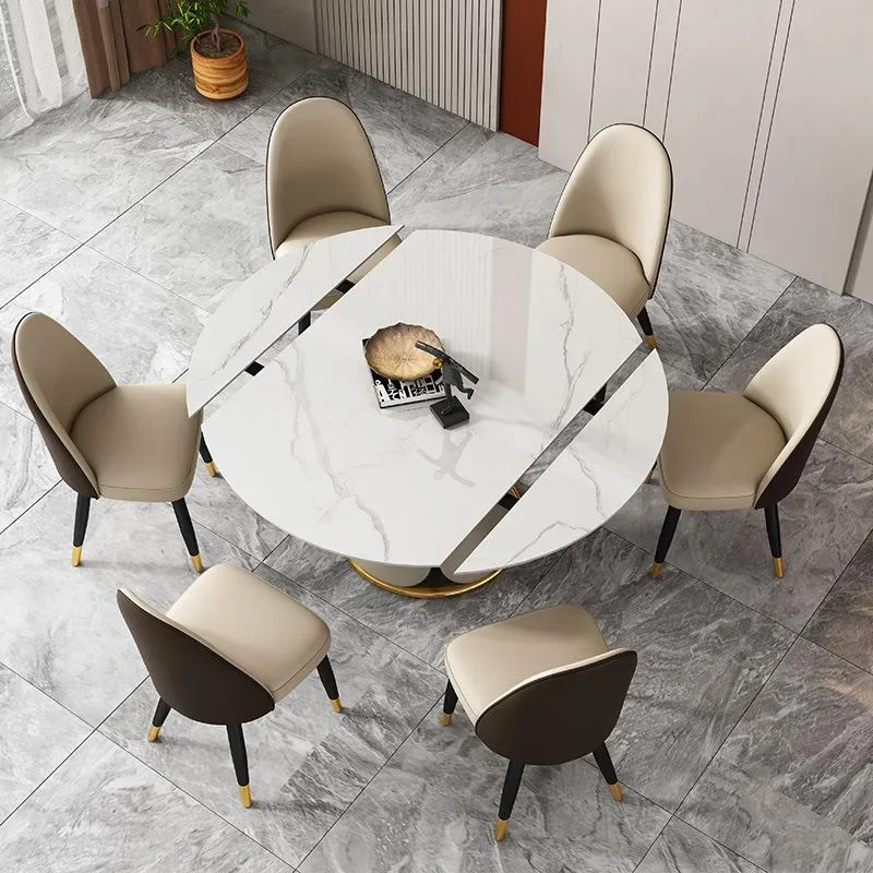 Marble Dining Table And Chairs Set  Light Luxury Modern Rock Plate Rectangular Stretchable Circular  Home Furniture New Arrival