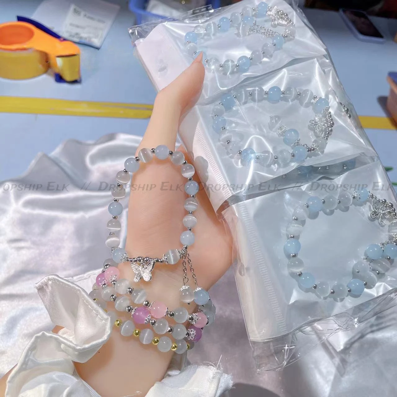 كريستال سوار الإناث الكورية ضوء القمر سوار مُزين بالخرز بسيط محظوظ سوار المرأة الفاخرة مجوهرات اكسسوارات هدايا