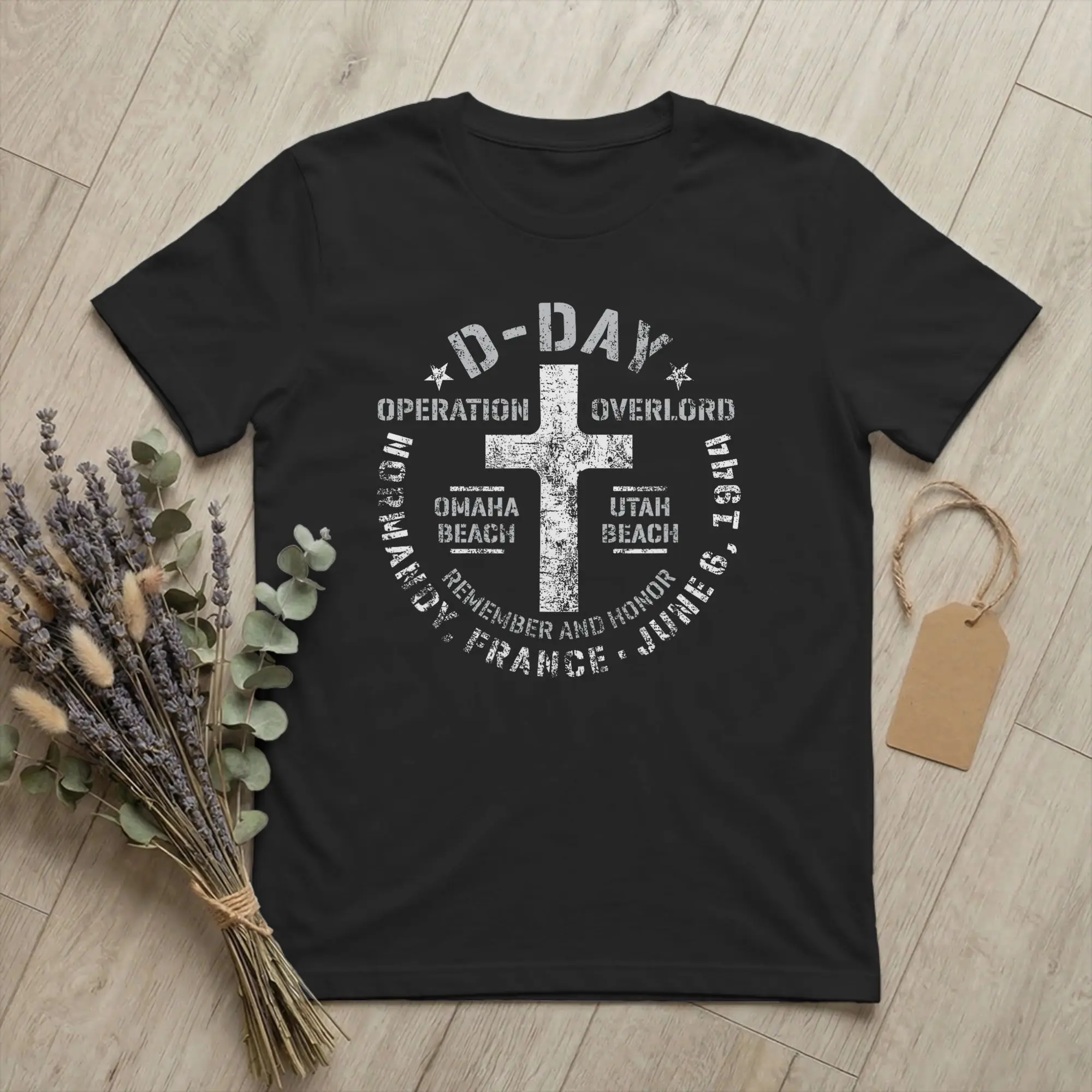 D-Day Normandy Cemetery Marker Men's T Shirt Omaha Utah Aged Crazy Tee Shirt Round Collar T-Shirts Pure Cotton Plus Size Clothes