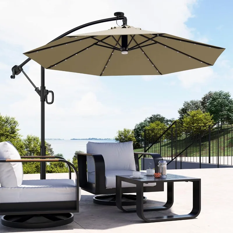 

9 ft Outdoor Table Umbrella with 40 LED Solar Lights and 8 Ribs, 1.9inch Aluminum Pole, UPF 50+ Fade Resistant and Push Button