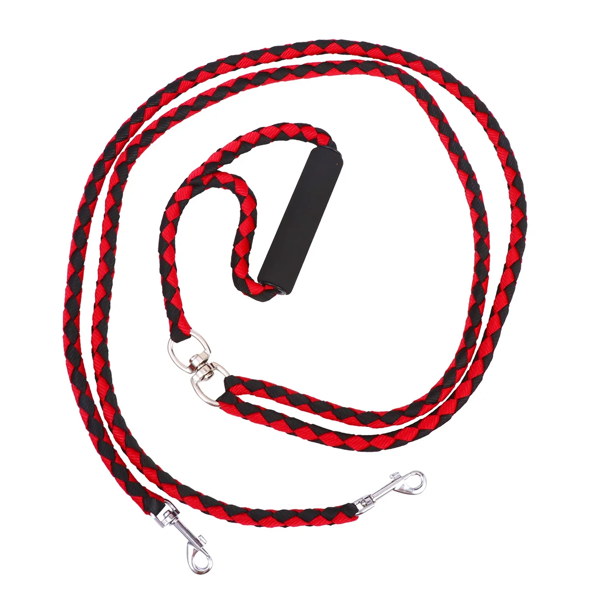 

1Pcs Pet Dog Woven Collar Lead Rope Double-Headed Outdoor Training Leash Comfortable Release Black Red 145x15x3cm
