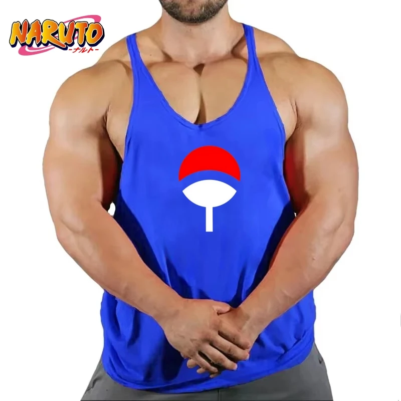 Chaleco de gimnasio Stringer para hombre, estampado de símbolo de Naruto Uchiha, transpirable de secado rápido para culturismo, levantamiento y entrenamiento