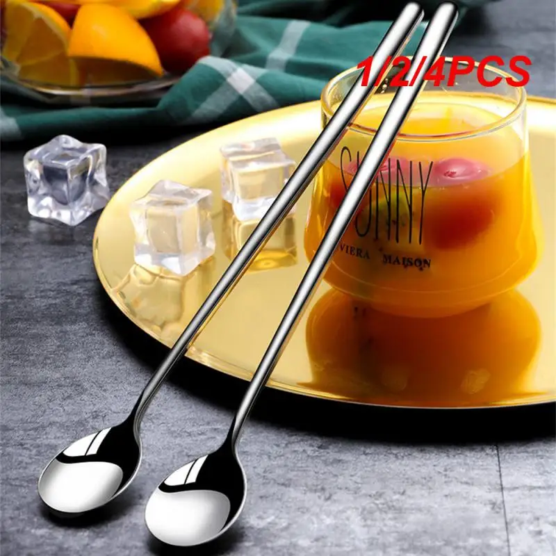 1/2/4PCS Stainless Steel Coffee Spoon Long Handle Ice Cream Dessert Tea Spoon For Picnic Drinkware Tableware Kitchen Accessories