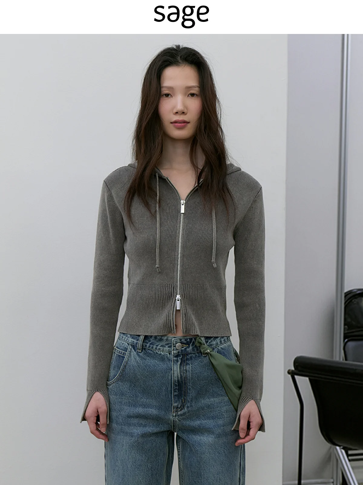 

Sagestudio Women's Waed Vintage ey Zipper Hooded Pure Cotton Knitted Cardigan Long Sve round Ne Color Commute ...