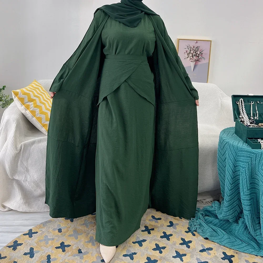 Mulher muçulmana conjunto 3 peça aberta abaya hijab vestido envoltório saia dubai oração turca modesto conjuntos de roupas islâmicas conjuntos muçulmanos