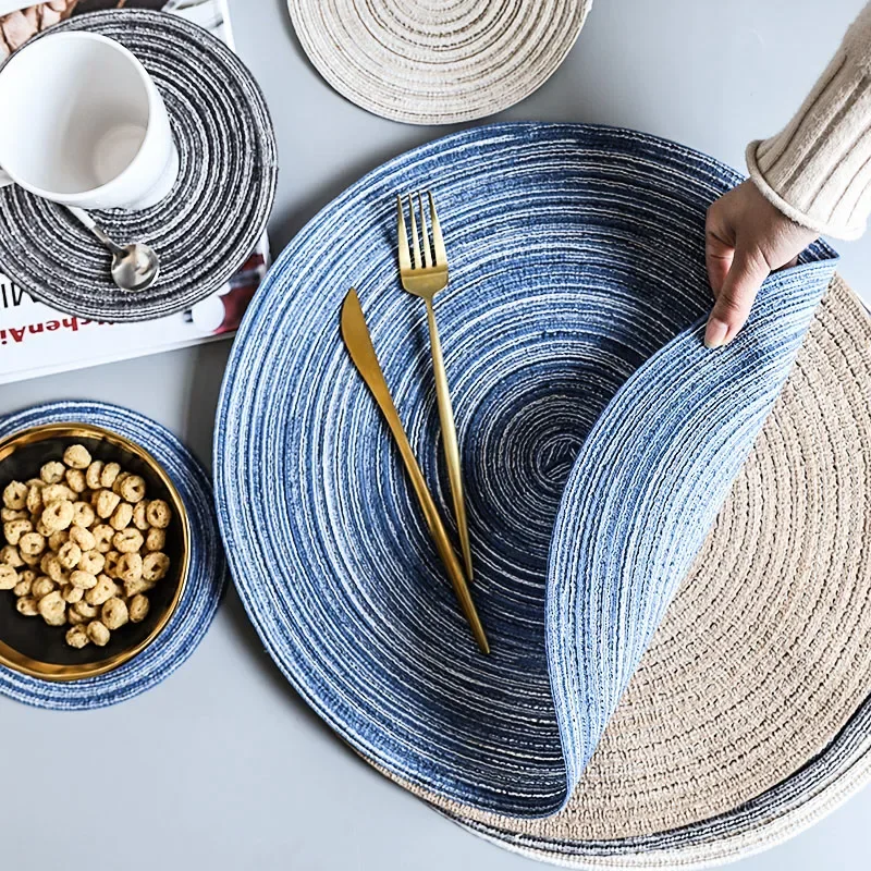 4Pcs Round Table Mat Individual Table Placemats Woven Dining Table Mats Non-slip Pads Coaster Decoration Kitchen Accessories