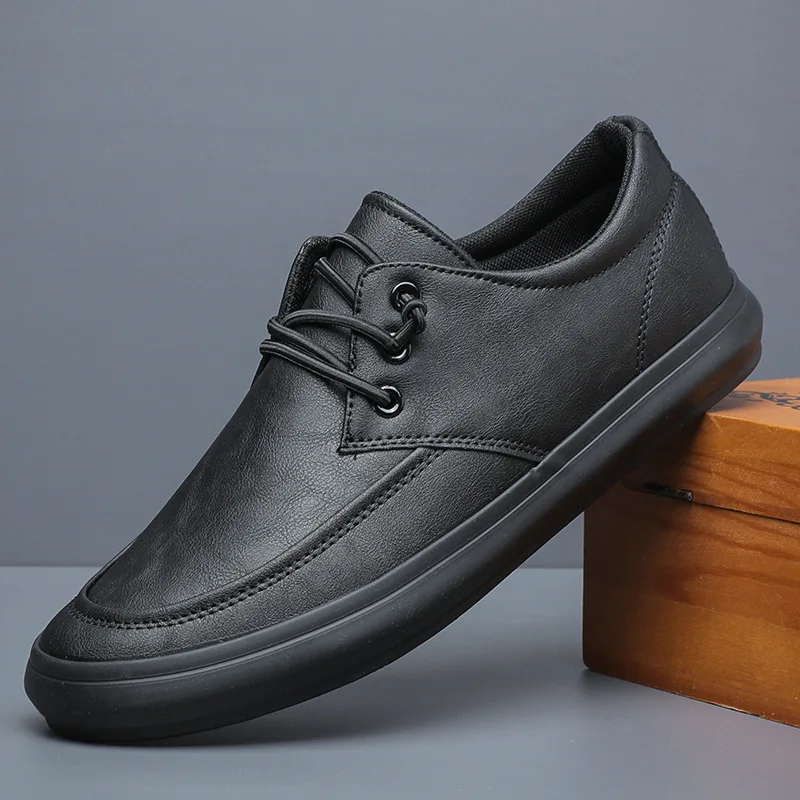 

Men's Shoes 2025 Spring New Versatile Trend Thick Soled Low-top Sneakers Slip-On Casual Leather Men's Shoes Zapatos De Hombre