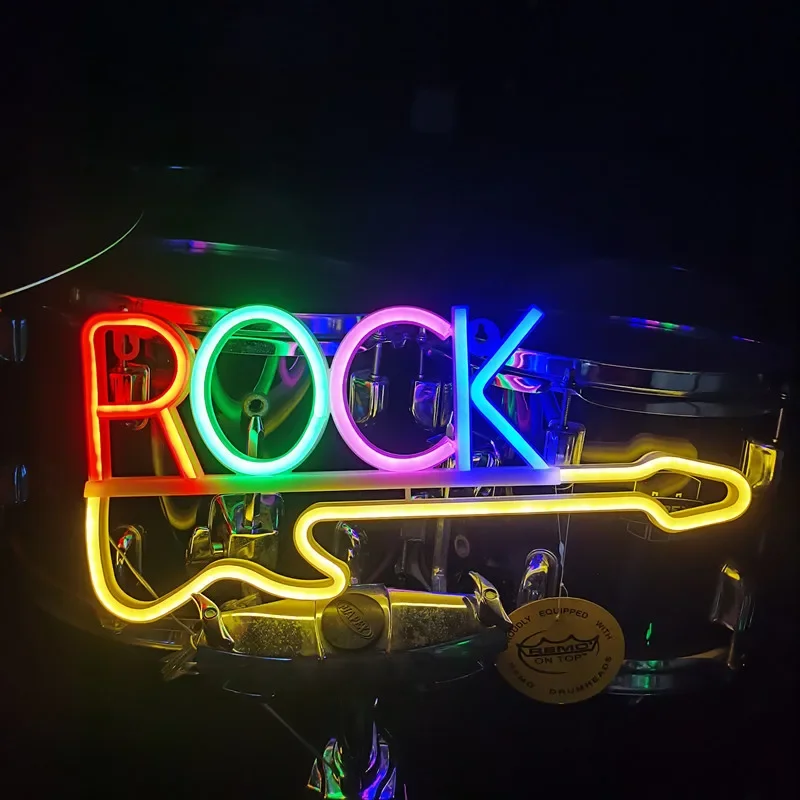 Rock Music Neon Signs Guitar Neon Signs Wall Decor USB Led Art Signs for Bedroom Music Party Rock Studio Bar Disco Party Neon