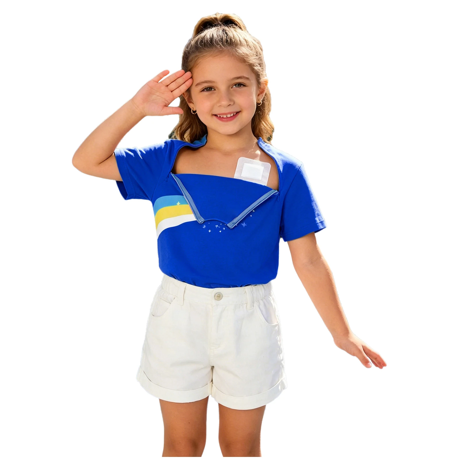 Kids Special Needs Adaptive Clothing Chemo T-Shirt with Chest Port Access Short Sleeve Printed Zippers Surgery Recovery Shirts