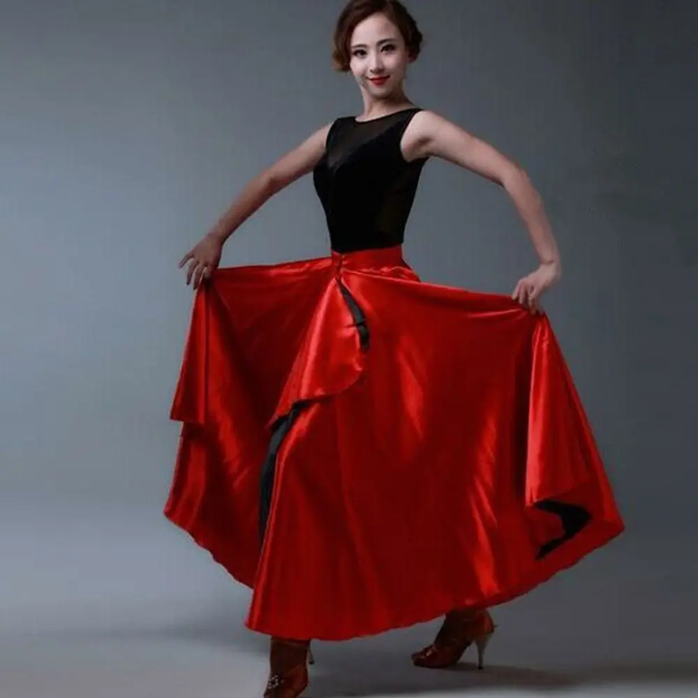Falda de flamenco española suave con gran vuelo, de poliéster, para danza del vientre, trajes de baile de salón, falda gitana para mujer