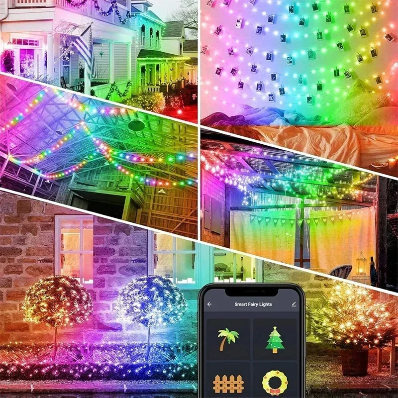 Smart LED Lighting Strings Remote Bluetooth APP Control Fairy Lights RGBIC Waterproof USB Dream Color Light DIY Christmas Tree