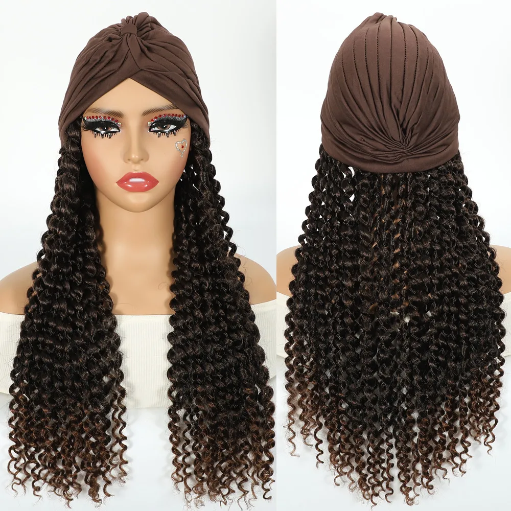 Synthetic Crochet Hair Woman Wigs Middle Long 18inch Curly Wigs for Women Brown Black Wig with Hat Daily Party Cosplay Women