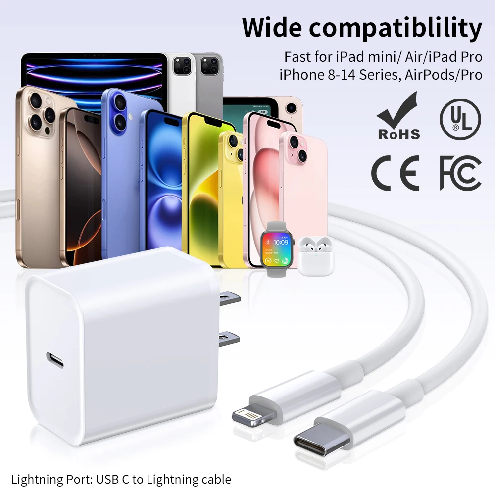 MFI Certified PD20W Fast Charging US Charger with USB Lightning Cable For iPhone 14 13 12 11 X XR XS Pro Max iPad USB C Charger - náhled 5