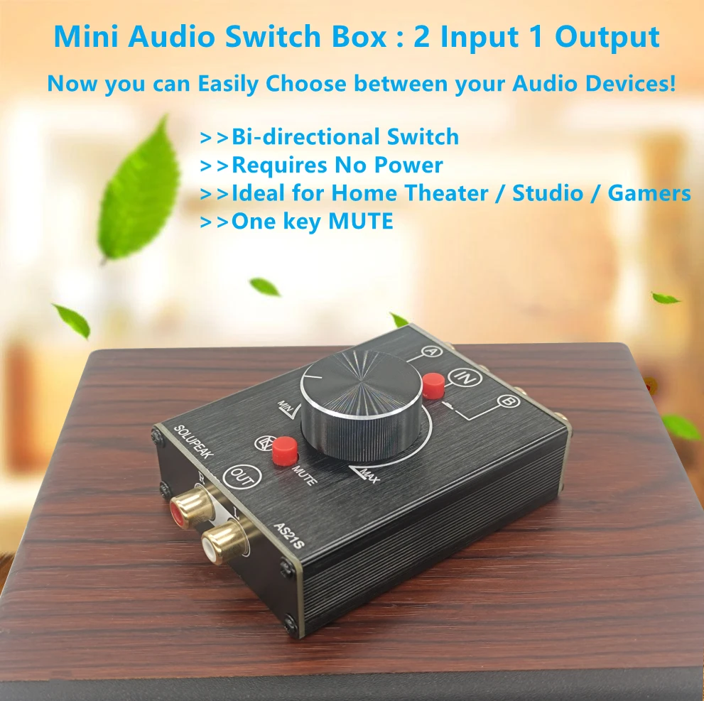 

solupeak 2-Way RCA Stereo Audio Switch Input Signal Source Switcher Selector Splitter Box a b switch with volume control knob