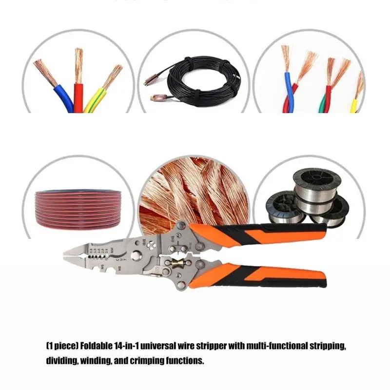 E8BD Electrical Pliers for Common Wire Handling, Manual Stripper Tool with Fold Lock Design, Metal Build and Practical Repair