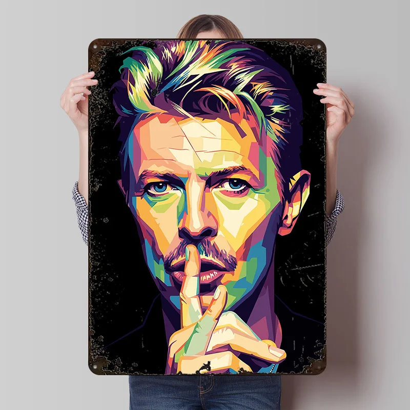 David Bowie Pop Art Portrait Tin Poster Customized Wall Art Retro Vintage Metal Signs for Fans Room Bedroom Decoration Gaming