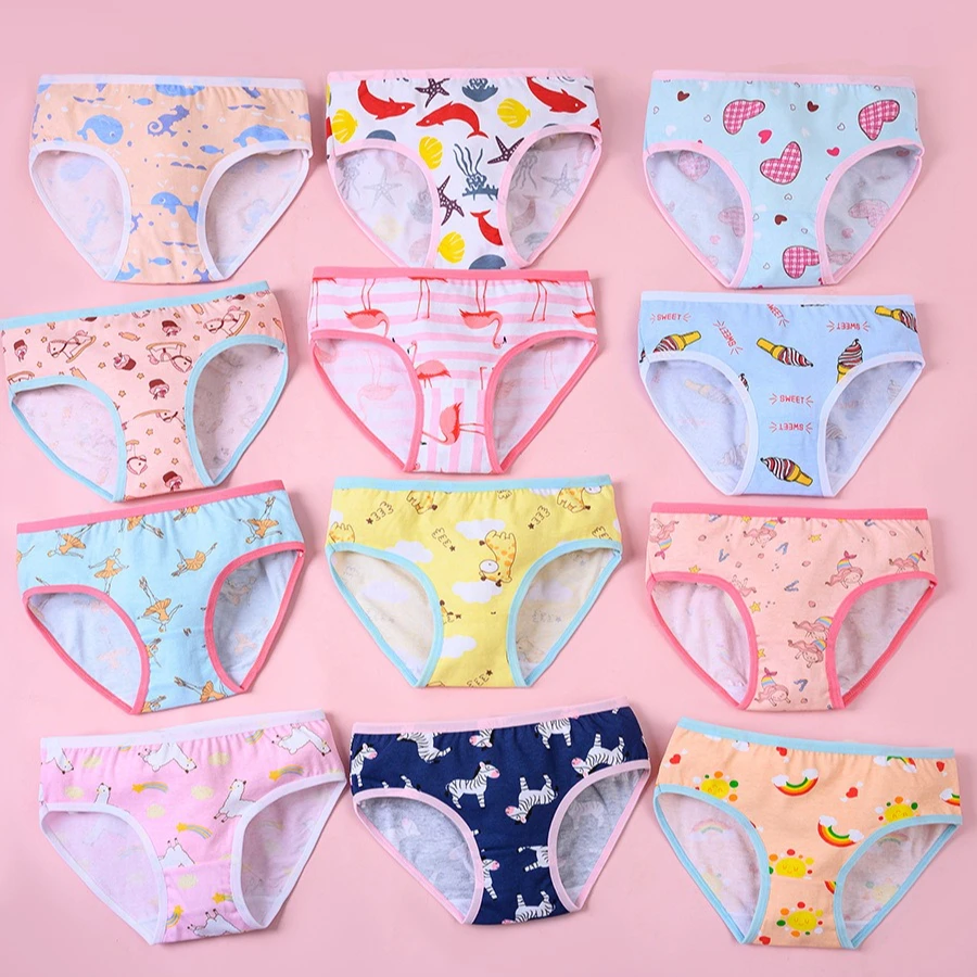 

12pcs Cotton Girls Underwear Panties Cute Cartoon Print Children's Underpants Triangle Girl Short Briefs Kids Panty Teenager