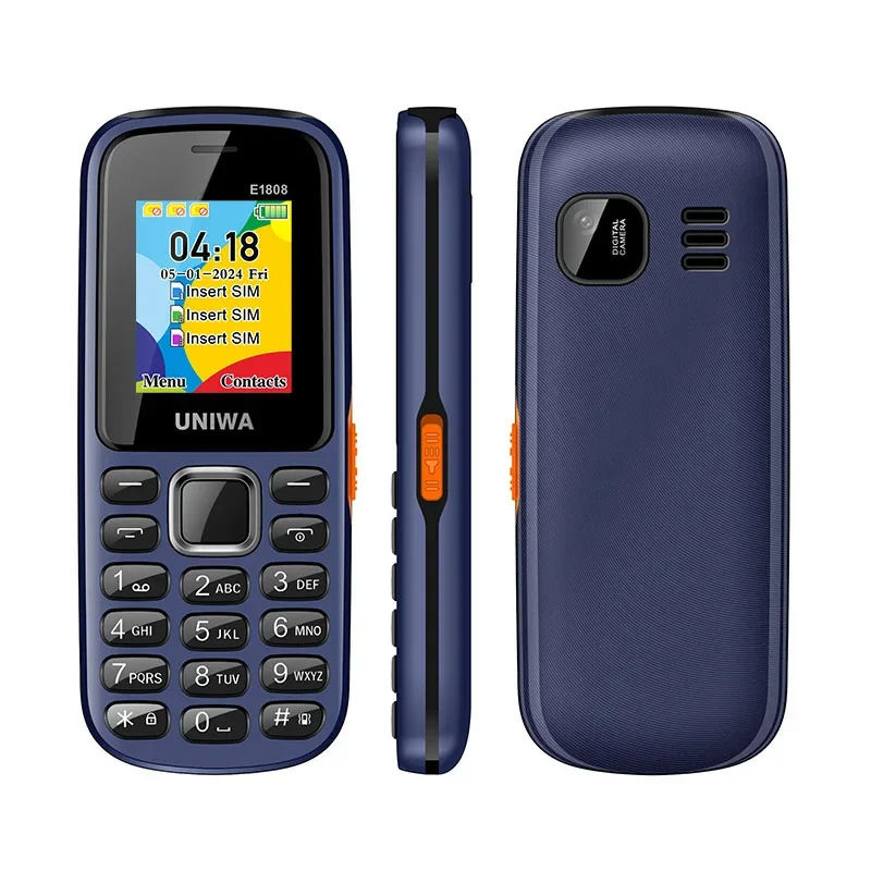 UNIWA E1808 2G ปุ่มกดโทรศัพท์มือถือ 1.77 นิ้วปุ่ม 800mAh โทรศัพท์สําหรับอาวุโสผู้สูงอายุวิทยุไร้สาย GSM โทรศัพท์มือถือ