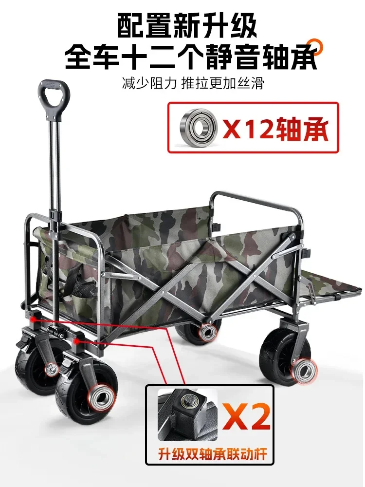 Collapsible Folding Camp Wagon Cart Outdoor Utility Garden Cart Heavy Duty Camping Wagon with All Terrain Wheels For Camping