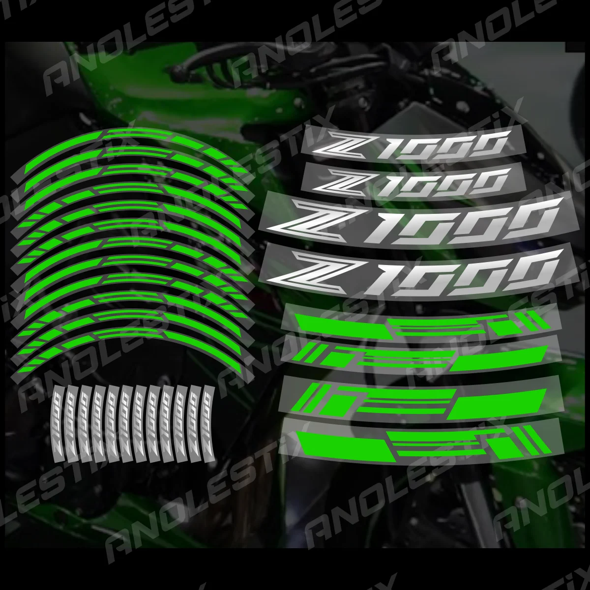 AnoleStix 반사 오토바이 휠 스티커 허브 데칼 림 스트라이프 테이프 Kawasaki Z1000 2024 2023 2022 2021 2020 2019 2018