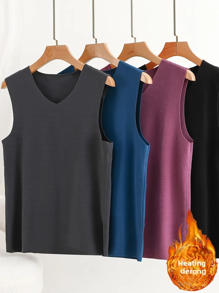 

Thiened Fce Lined V-Ne Vest Мужской теплый самонагревающийся жилет Svel Base irt Pure Color Зимний терможилет Топ