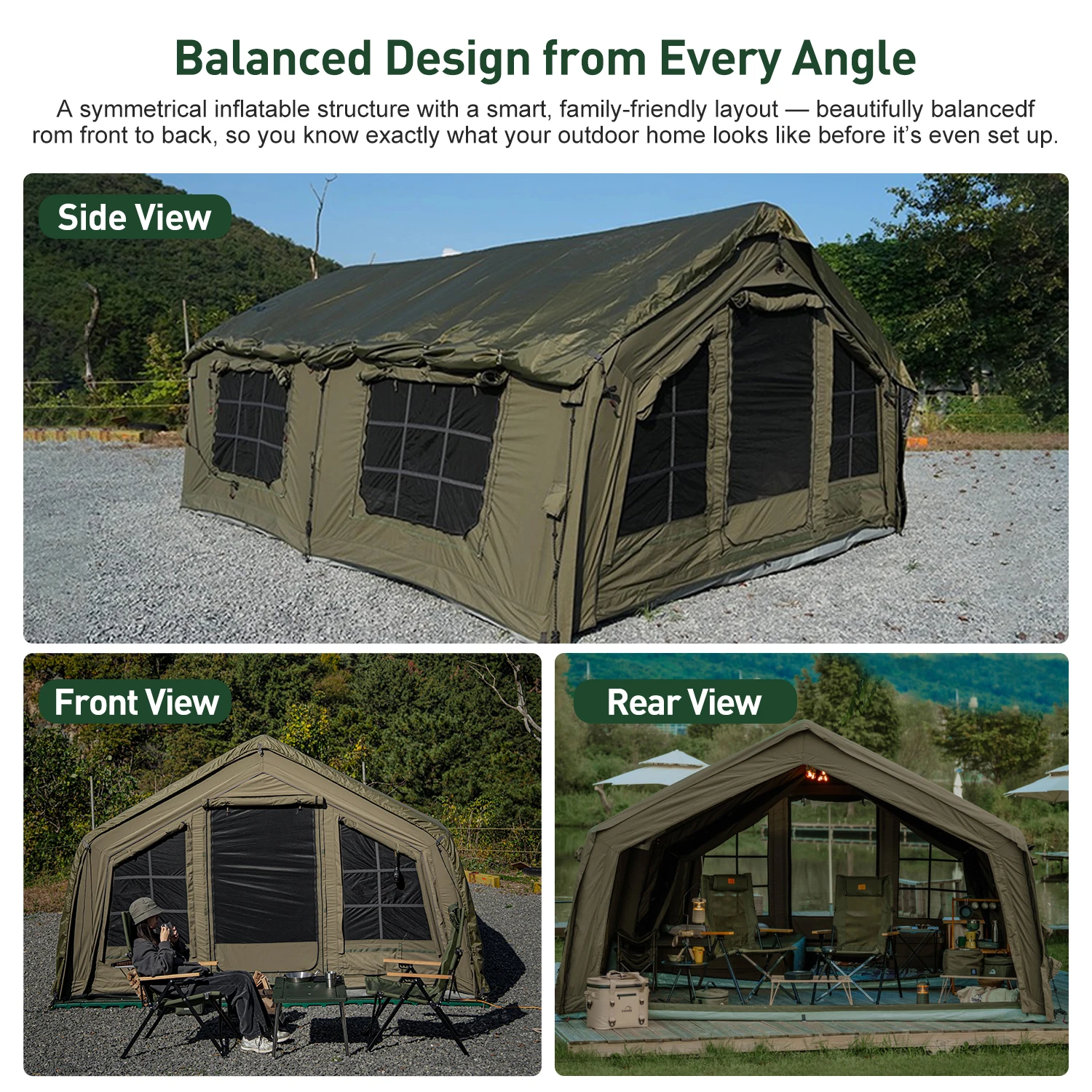 Coody Familia 17.2 Army Green Inflatable Tent 5-8 Person 4 Season Portable Outdoor Family Camping Tent