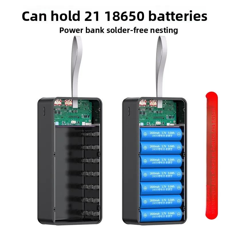 Pudełko do samodzielnego montażu na 21 baterii 18650, powerbank z szybkim ładowaniem 22,5W, obudowa z podwójnym USB, ładowarka USB-C i DC do iPhone'a z diodą LED — zdjęcie produktu 3
