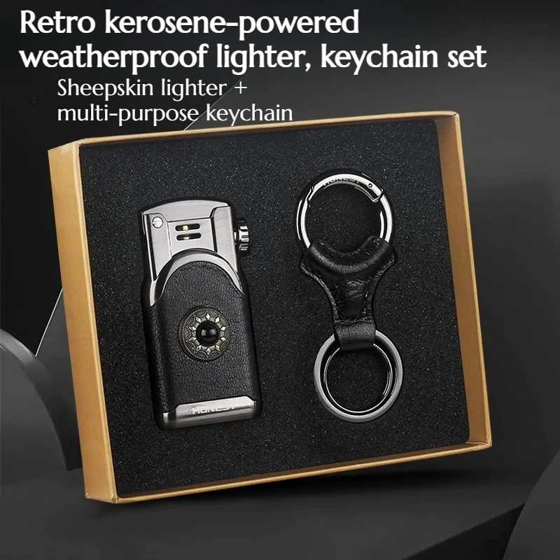 

Retro One-click Ejection Anti-wind Lighter Keychain Set Portable Use High-end Men's Lighter with Cigarette Accessories