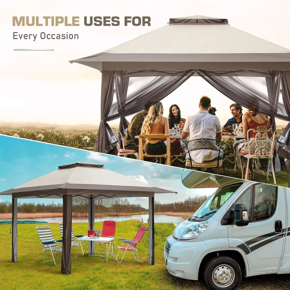 

13x13 Pop Up Gazebo with Mesh Netting, Easy Up Screened Canopy, Easy Set up Outdoor Gazebo, Customized