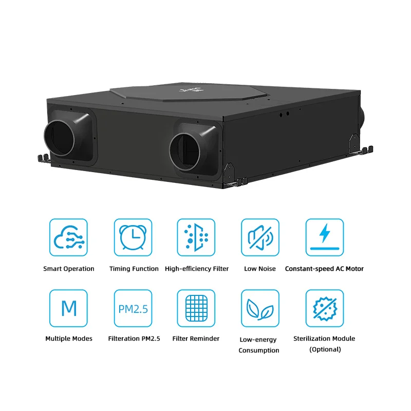 500m³/h Ceiling ERV HRV Ventilator Mechanical Ventilation with Heat/Energy Recover Bidirectional Fresh Air Purification System