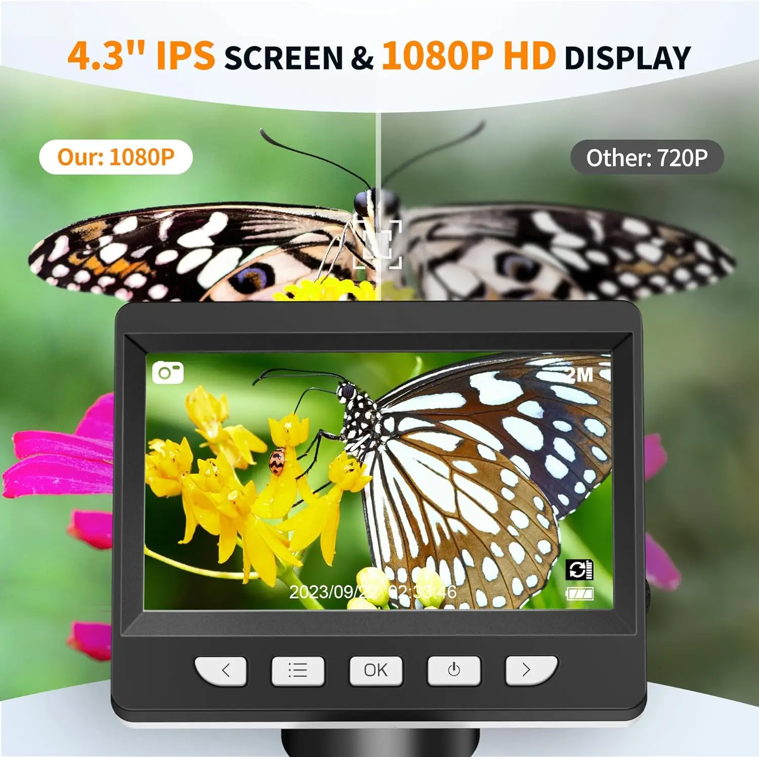 Letcmoi 4.3" IPS Digital Microscope 1000X 1080P Coin Microscope Magnifier with 8 Adjustable LED Light 10MP Camera Video Recorder