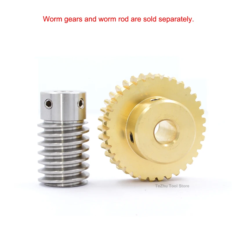 1Pcs 0.5M 20T-60T Brass Worm Gear Wheel Stainless Steel Worm Rod 0.5 Modulus 20 Teeth-60 Teeth Worm Gear Bore 4/5/6mm