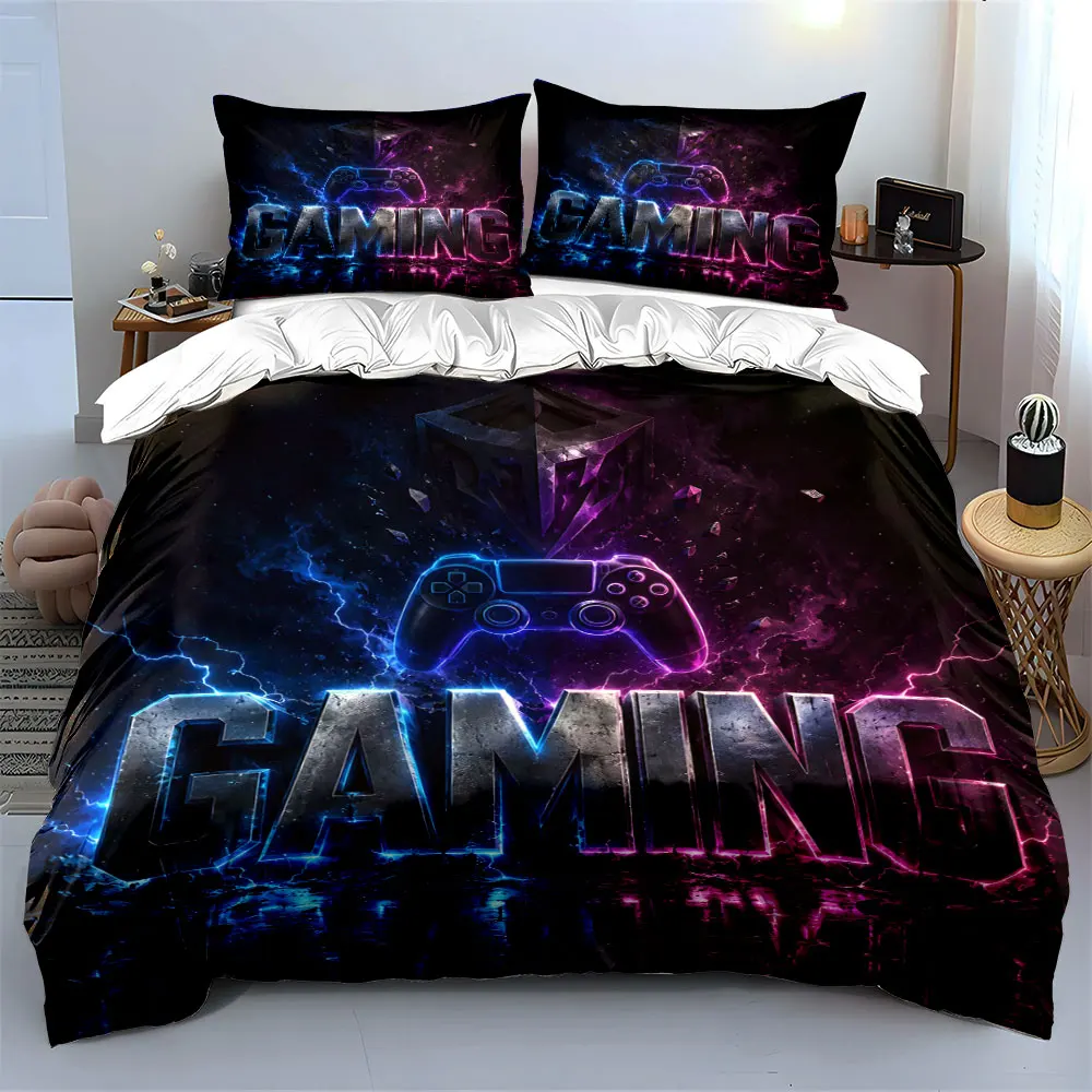 Stylish gaming design with neon and lightning Print Bedding set 3PC 1 duvet cover 2 pillowcases adult and children bedding set